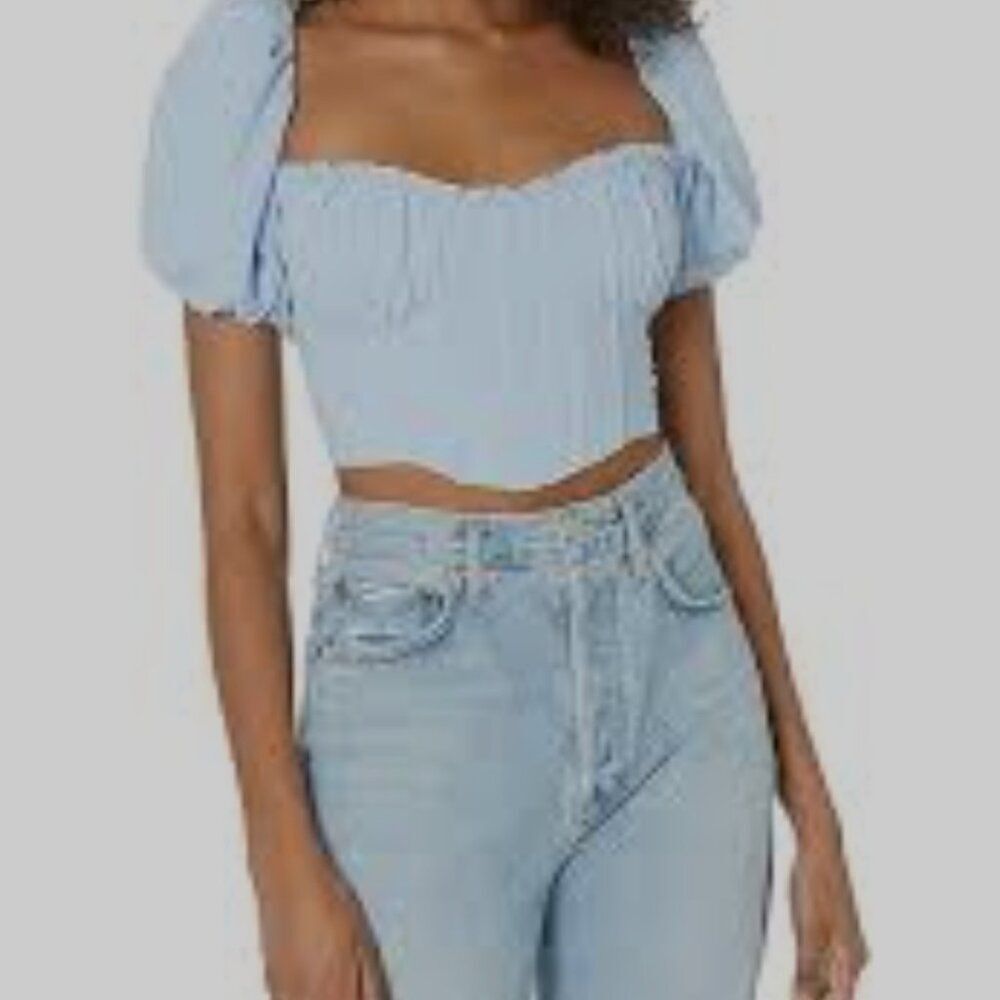 Papaya Light Blue Puff Sleeve Blouse Medium